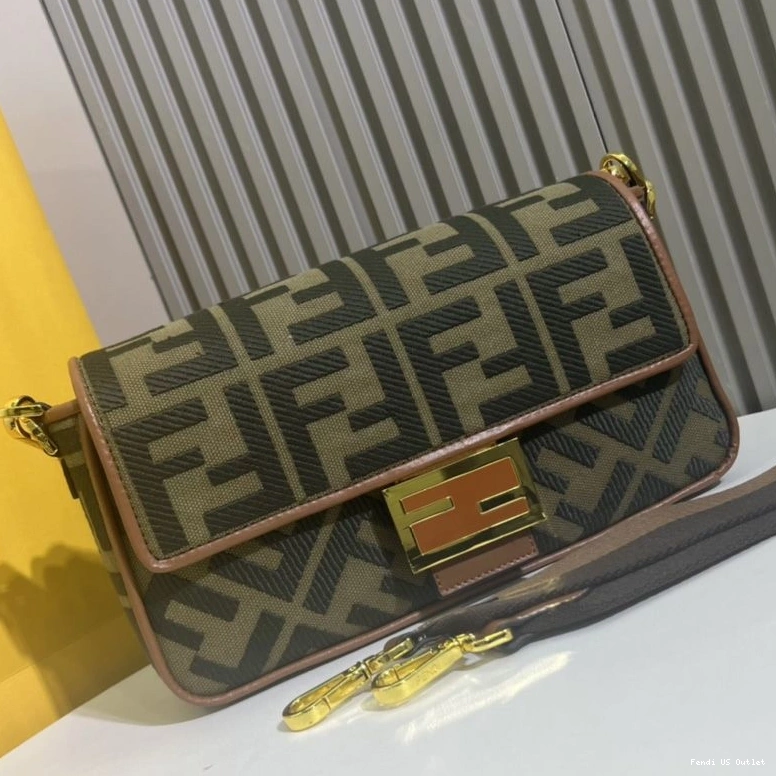 Vintage HOT Green Baguette Fendi FF Medium In Motif Canvas Bag 0717
